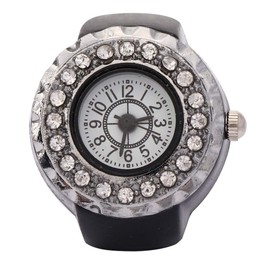 Finger Quartz Ring Watch, Rhinestone Finger Ring Watch, Fashifor Women(black)