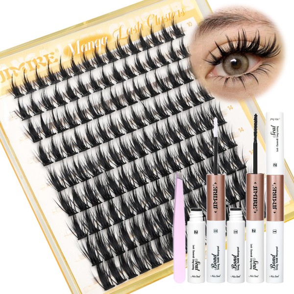 JIMIRE Manga Cluster Lashes Kit Natural Look 10-16MM 135Pcs Anime