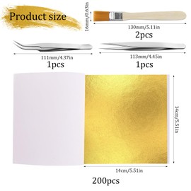 Xmart Pack of 200 Gold Leaf for Crafts, Gold Foil, Gold Leaf Imitation Gold Foil Sheets with 2 Tweezers and 2 Brushes for Gilding Painting Craft Nails Decorations DIY Crafting 14 x 14 cm