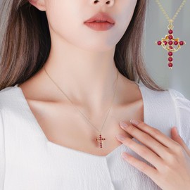 ZEATHAN Birthstone Cross Necklace with Crown Cross with Crown Necklace for Women Dainty Cross Necklace for Women with Box Diamond Cross and Crown Necklace for Women Trendy (January)