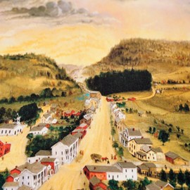 Old Time Workshop 100% mulberry silk art scarf- View of Poestenkill, New York - 19 momme, 35''x35'