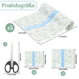 VEGCOO 15 Stück Set Wasserdicht Transparent Bandage, 5 Roll 15cmx5m + 5 Stück 10x12cm + 5 Stück 12x15cm Duschpflaster Wasserfest, Tattoo Folie Tattoo Pflaster