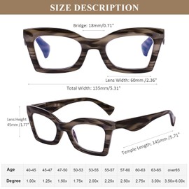 AQWANO Oversized Reading Glasses for Women Blue Light Blocking Computer Readers Fashion Square Design with Spring hinge, Black Pattern 0.0