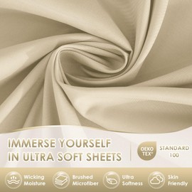 Luxury Silky Soft Bed Sheet Set, 6 Piece,Full Size, Fits 16 inch Deep Pocket Mattresses, Wrinkle Free & Breathable Cooling, Beige Bedding Sheets (Fitted Sheet, Flat Sheet, Pillowcases)