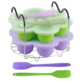 ROTTAY Silicone Egg Bites Molds and Steamer Rack Trivet with Heat Resistant Handles Fit Instant Pot Accessories, 7pcs set for 6qt & 8qt Electric Pressure Cooker With 2 Spoons and Silicone spatula