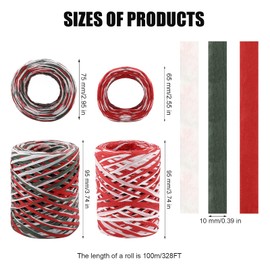 2 Rolls Christmas Raffia Paper Ribbon for Craft, 656Ft Long Raffia Paper Ribbon Twine Strings Colored Paper String for Bows Bouquets Packaging DIY Decoration for Christmas Party