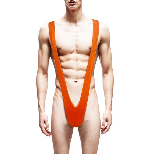 ZUYPSK Men's Mankini Thong C-String Micro Underwear Swimsuit Beach Swimming Costume Stretch Men Body Jumpsuit Party Costume (Orange, One Size)