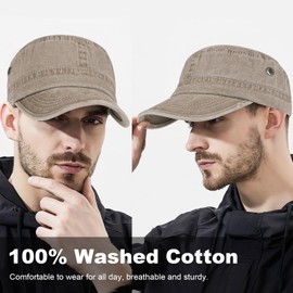 AYPOW Classic Army Cap 100% Cotton Military Cap Men and Women Adjustable Visor Cap Flat Top Caps Sun Protection Baseball Cap Field Cap Outdoor Activities, khaki, Unit size