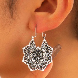 Jovono Vintage Flower Earrings Silver Earrings for Women Girls, Metal, No Gemstone