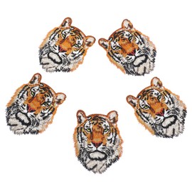 TEHAUX 5pcs Tiger Head Patch - Embroidered Iron On/Sew On Appliques for Clothes, Hats, Bags & DIY Crafts, Vibrant Red Animal Design - Costume & Jacket Decoration (3.5 x 3.15 Inches)