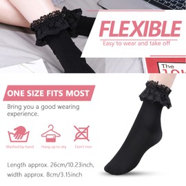 SATINIOR Women's Ruffle Socks Lace Ankle Socks Opaque Ruffle Socks Lace Trim Princess Socks for Women Girls, black