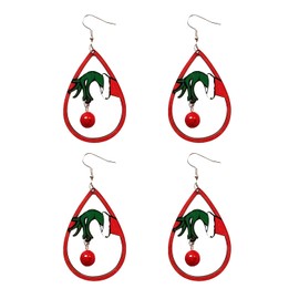 Bohue 2 Pairs Christmas Grinch Wooden Earrings Teardrop Dangle Earrings Christmas Grinch Themed Earrings Christmas Dangle Earrings for Winter Holiday Jewelry Gift