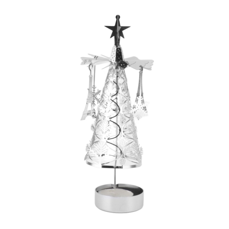 Christmas Tree Carousel Spinning Candle Holder Stainless Steel Rotary Tree