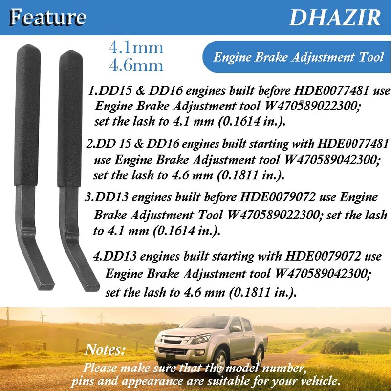 DHAZIR 3PCS Engine Brake Adjustment Tool Kit 4.6MM 4.1MM 7.0MMM