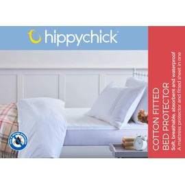 Hippychick Cotton Fitted Mattress Protector, 100 Percent Waterproof, Anti Allergy, Machine Washable, Pure Brushed Cotton, White, 70 x 140 cm, Fits Cot Bed