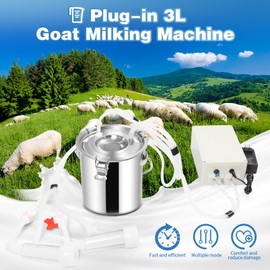 Yunnergo Plug-in 3L Goat Milking Machine Adjustable Pulsating Vacuum Pump with 304 Stainless Steel Milk Bucket