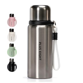 pluseight Insulated Water Bottle with Straw, 600ml Leak Proof 18/8 Stainless Steel Vacuum Tumbler for Sports, Gym or Office, BPA-Free Keep Cold 24H Hot 12H (Silvery)