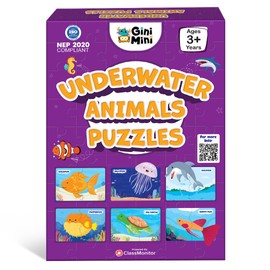 GiniMini Underwater Animals Jigsaw Puzzle for Kids - Set of 16 | 2 Piece Puzzle Toddler Self-Correcting Puzzles for Cognitive Educational Development Fun Learning Game Fine-Motor Skills | Age 3+