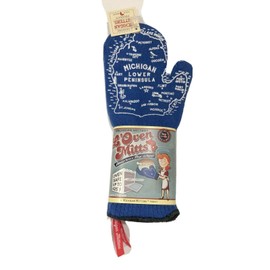 Michigan Mittens L’Oven Long Hot Oven BBQ Mitt Kitchen Cooking Pot Holder, Set of 2 Blue Map Mittens in Upper and Lower Peninsula Pair, Made in USA