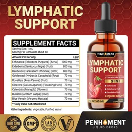 PENHOMENT 9in1 Lymphatic Drainage Drops Supplement - Echinacea | Elderberry | Dandelion | Rosehip | Cleavers | Calendula | Burdock - Lymph System Liquid Extract - Immune, Cleansing - 2 Fl Oz - 60 Days