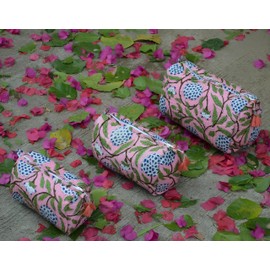 INDACORIFY Bolsas de aseo cosméticas con estampado de bloques de algodón 100%, kits de belleza bohemios, estuche de viaje, bolsa de algodón impresa (Pattern- 7)