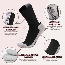 Ukontagood 1 Pair Mens Grip Soccer Socks, 1 Pair Soccer Sleeve Socks with 1 Pack Shin Guards and 2 Shin Straps, Football Soccer Professional Game Set 5 Pcs (Black)