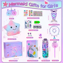 Cherry Tale Mermaid Toys Gifts for Girls 4-6 7 8 9 10 Years Old, Girls Birthday Gifts Set with Light Up Star Pillow Diary Plush DIY Water Bottle Kits, for Daughter Niece Christmas