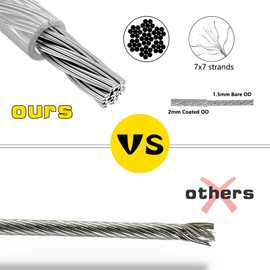 LYCXAMES Wire Rope Stainless Steel Set, 15 m Wire Rope Trellis Set, Φ2 mm Steel Cable Coated, Steel Cable with Eyelets, Tension Wire Rope Tension Set, for Climbing Plants, String Light Suspension,