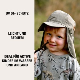 Mikk-line Sun Hat Baby UV Protection 50+, Hat with Neck Protection for Boys and Girls, Breathable Peaked Cap, Children, Adjustable Sun Hat for Outdoor, Garden and Beach, Dusty Olive, 47