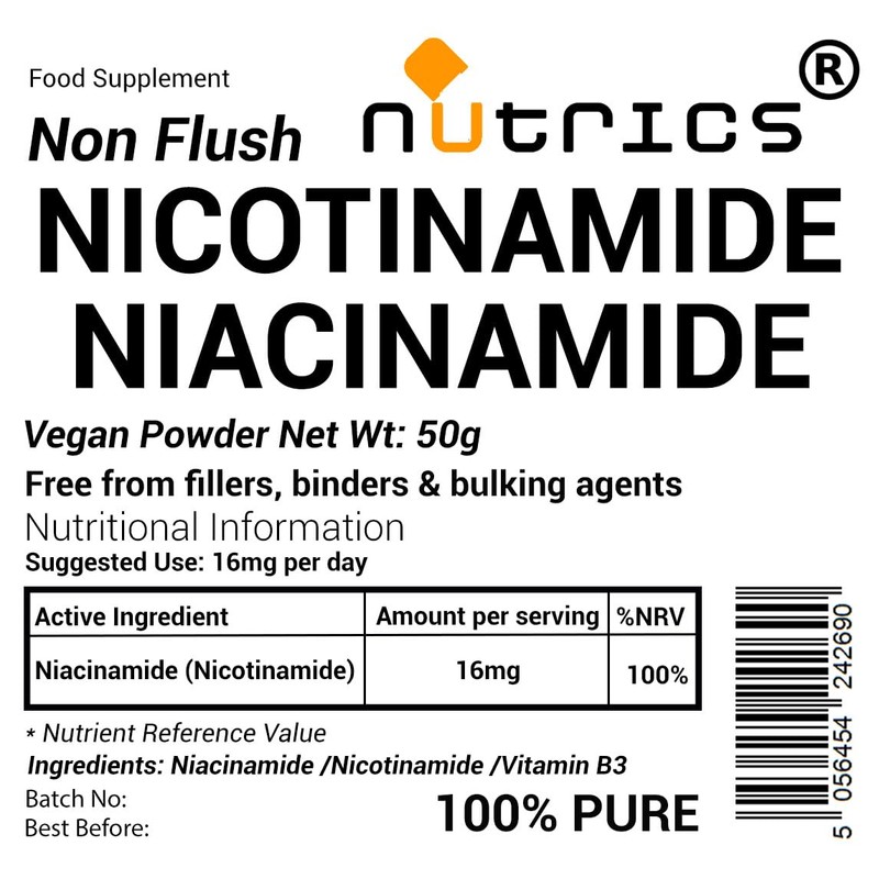 Nutrics® 50g Vitamin B3 Non Flush Niacinamide Nicotinamide 100% Pure