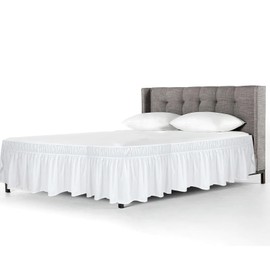 Bed Skirt with Ruffles, Bed Cover 150 x 200 cm, Bed Linen Ruffles with Double Elastic Band, Ruffled Solid Bed Skirt, Elastic Bed Wrap for 40 cm High Bed, White Bed Skirt (150 x 200 cm)