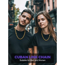 Richsteel 30 Inch Long Cuban Chain Necklace for Men Women Gold Plated Stainless Steel Hip Hop Jewelry
