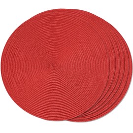 FunWheat Round Braided Placemats Set of 6 Place Mats for Dining Tables Woven Washable Non-Slip Table mats Small 13 inch(S Red, 6pcs)