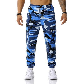 AGCOAH Men's Tiger Stripe Camo Pants Military Pants Cargo Pant (Blue-XL)