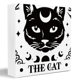 Black Cat Decor for Cat Lover Black Cat Signs Cat Home Office Desk Decor Table Shelf Decor Cats Decor for Home Goth Decor Moon Bathroom Decor 5 X 5 Inches