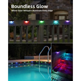 Herzila 16 Pack Solar Deck Lights Outdoor, RGB Led Solar Fence Lights Outdoor Waterproof,Color Changing Step Lights for Step, Fence, Yard, Patio, and Pool