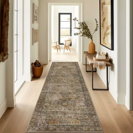 Bavni Runner Rug, Ultra-Thin Foldable Low Pile Rugs for Hallways Kitchen Bedroom, Machine Washable Non Slip Rubber Rugs Backing, Sound Absorbing Decorative Sage Rectangle 2x10 Rug