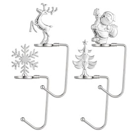 4 Pieces Stocking Hooks for Christmas, Non-Slip Christmas Stocking Hooks, Fireplace Hooks for Christmas Decoration, Christmas Stocking Holder for Metal (Silver)