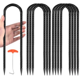 12" Trampoline Ground Wind Stakes Anchors High Wind Heavy Duty, 8 Pack U-Shaped Rebar Tent Stakes for Camping Tents, Soccer Goals,Fences, Swing, Landscape,Garden Decoration (U-8Pack)