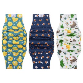 CuteBone Male Dog Diapers Washable with Snaps Doggie Belly Band Reusable 3pcs a Pack for Male Dogs Wraps KDM04M