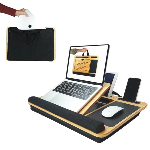 CARLA HOME Bamboo Laptop Lap Desk with Cushion, Angle Adjustable