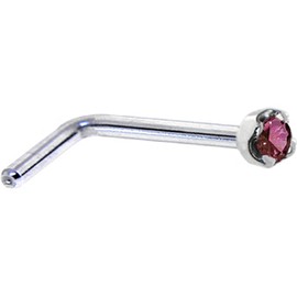 Body Candy Solid 18k White Gold 1.5mm (0.015 cttw) Genuine Purple Diamond L Shaped Nose Stud Ring 20 Gauge 1/4"