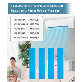 4 Pcs MAC-2310FT-E Mini Split Units Filter Fits for Mitsubishi Electric MSY-GE24NA MSY-GL24 MSY-GL24NA-U1 MSZ-FE18 MSZ-FE18NA MSZ-GE24,No Frames