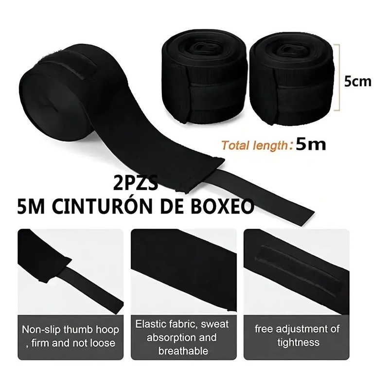 2 Piezas Vendas De Box Semielasticas De 5m Boxeo Vmim