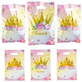 AEOKJOSI Pink Gold Crown & Castle Candy Bags Bulk 6.5x10 Inch - Your Princess Party Favors, Royal Wedding Gift Bags, Enchanted Treat Pouches for Girls Birthday & Bridal Showers (Pack of 30)