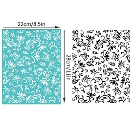 GOMAKERER 2 Pcs Flower Borders Silkscreen Stencil, Reusable Self-Adhesive Silk Screen Printing Plants Pattern Mesh Transfers Stencil for Painting on Wood Fabric DIY T-Shirt, 8.7x11 Inches