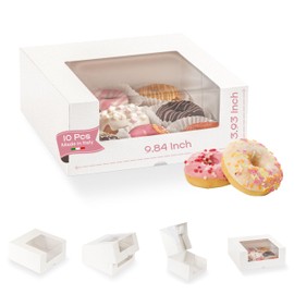 Boxes Craftory Boxes Craftory Pack of 10 Cake Boxes with Window (9.84" x 9.84" x 3.93") - Ideal for Bakery, Cookie and Donut - White Leather