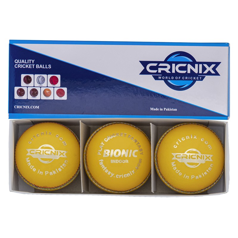 Cricnix Cricket Ball Bionic Indoor Leather Yellow Balls 110g (3-Pack)