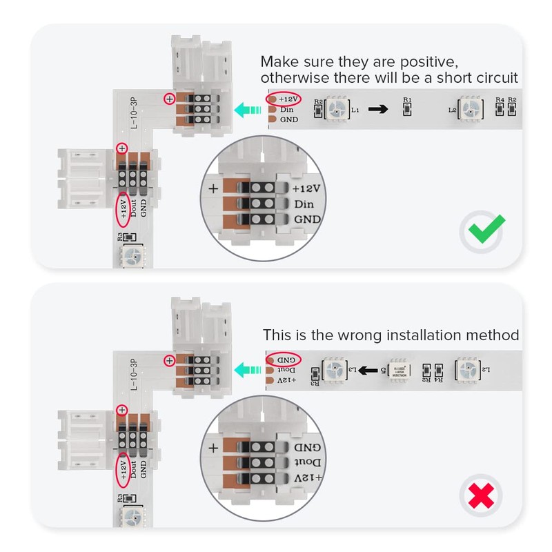 BTF-LIGHTING 10 Sets 3PIN 10mm 0.39in Width Right Angle L