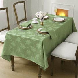 Romanstile Spring Jacquard Rectangle Tablecloth - Sage Green Waterproof Damask Rose Floral Pattern Decorative Table Cloth, Heavy Weight Fabric Table Cover for Dining/Party/Holiday - 52 x 70 Inch